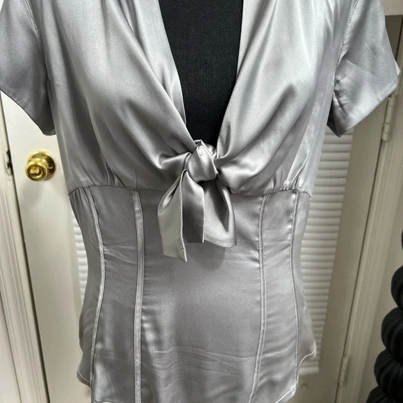 Silver Tie Front Fitted Blouse - Picture 8 of 15